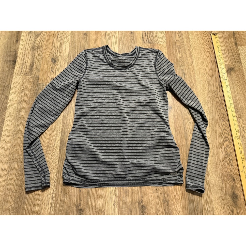 Avia Long Sleeve Shirt Girls L 10-12 Black Heather Striped Performance Top
